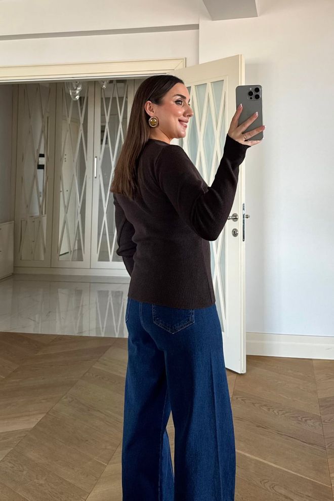 Tuba Brown Casual Elegant Sweater With Grandad Neck Wholesale Clothing 5