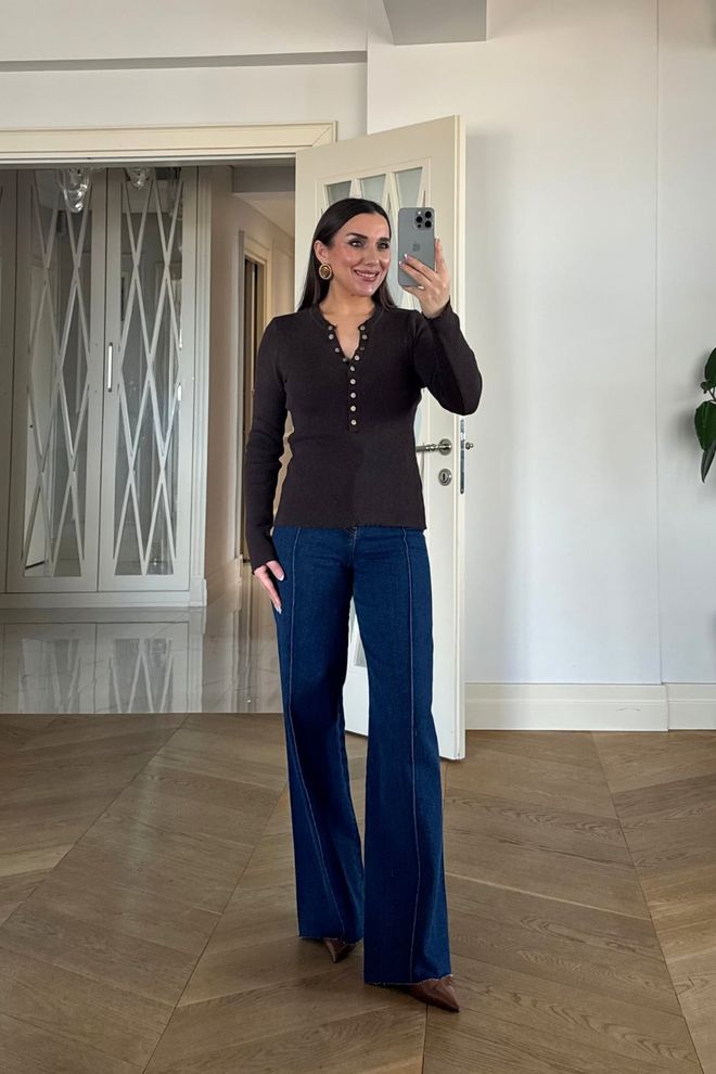 Tuba Brown Casual Elegant Sweater With Grandad Neck Wholesale Clothing Fall