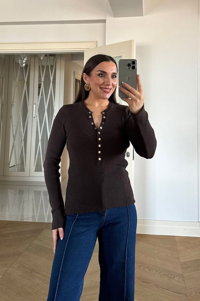 Tuba Brązowy Casual Elegancki Sweter Z Dekoltem Typu Grandad Hurtowa sprzedaż odzieży Casual