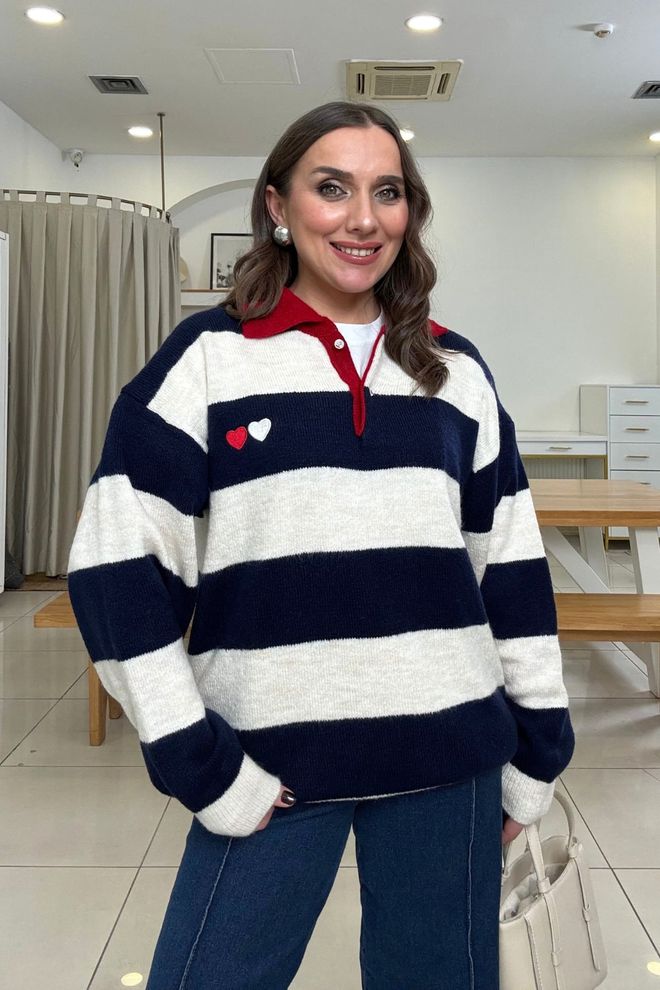 Tuba Navy Blue Casual Oversized Fit Cardigan Wholesale Clothing Sport