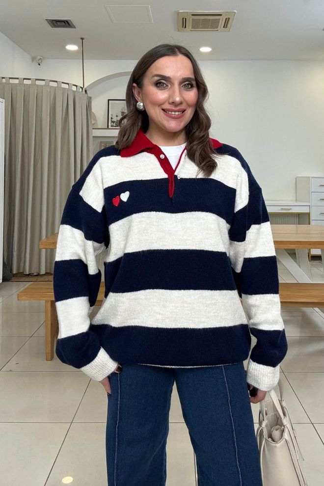 Tuba Navy Blue Casual Oversized Fit Cardigan Wholesale Clothing Spring