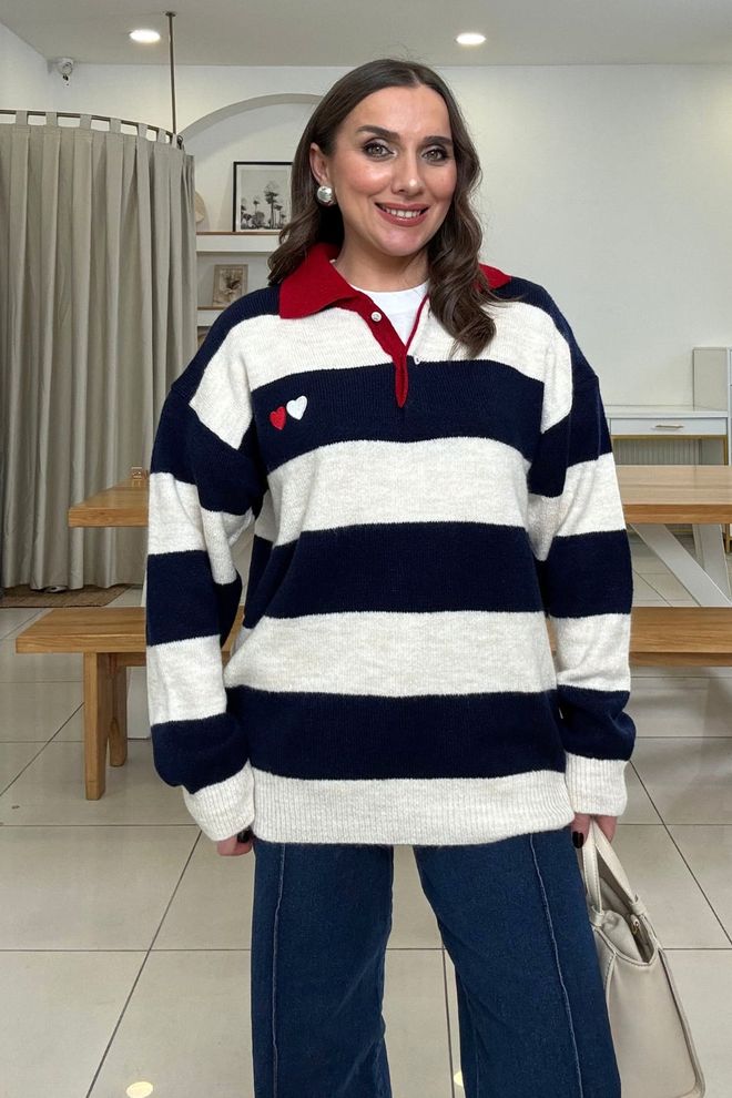 Tuba Navy Blue Casual Oversized Fit Cardigan Wholesale Clothing 1