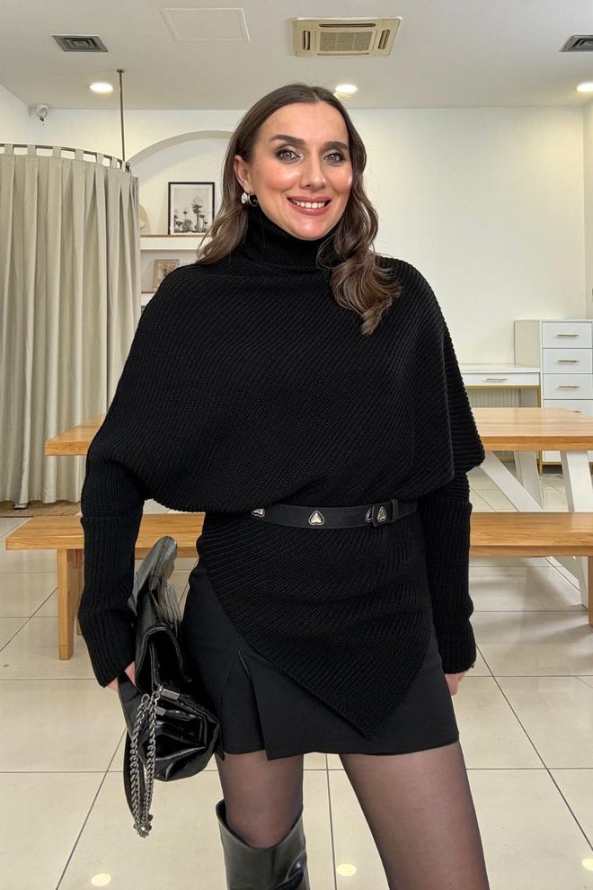 Tuba Rebeca Negra Elegante Sobredimensionada Con Cuello De Tortuga Ropa al por mayor Casual