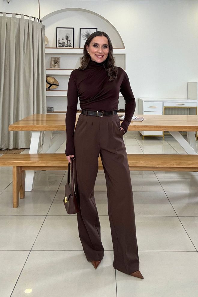 Tuba Brown Blouse Elegant Modest Slim Fit For Fall Winter Wholesale Clothing Lounge