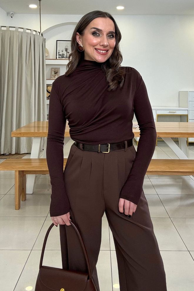 Tuba Brown Blouse Elegant Modest Slim Fit For Fall Winter Wholesale Clothing 1