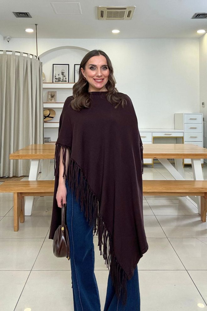 Tuba Brown Cardigan With High Neck And Cap Sleeves Wholesale Clothing 1