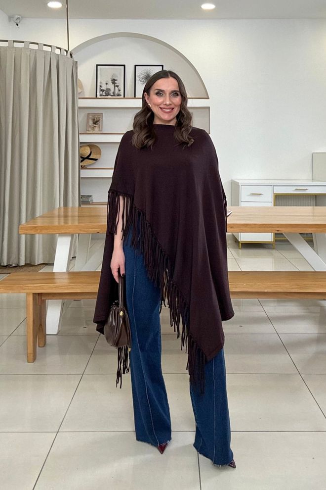 Tuba Brown Cardigan With High Neck And Cap Sleeves Wholesale Clothing Boho