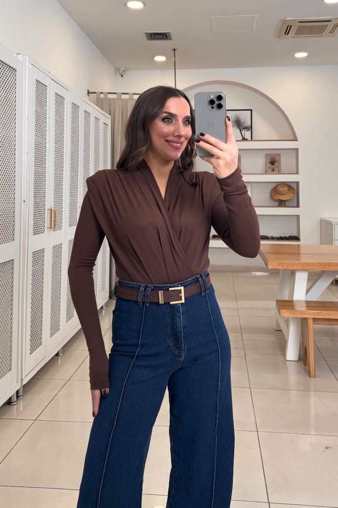 Tuba Brown Elegant Formal Blouse Wholesale Clothing Modest