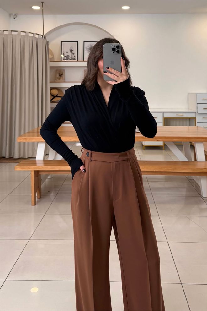 Tuba Μαύρη Κομψή Επίσημη Στενή Μπλούζα Με V Ντεκολτέ Χονδρικό εμπόριο ενδυμάτων Casual