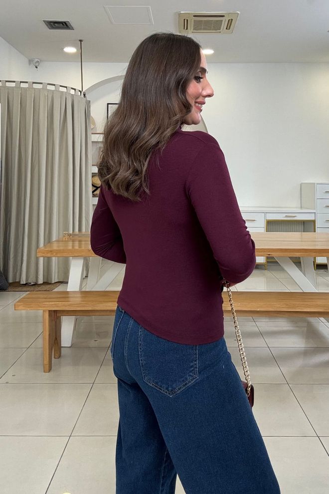 Tuba Claret Red Blouse With Turtle Neck And Slim Fit Wholesale Clothing Spring