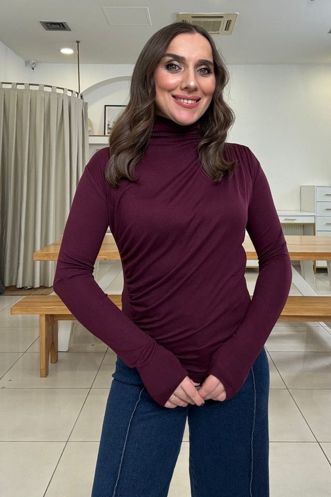 Tuba Claret Red Blouse With Turtle Neck And Slim Fit Wholesale Clothing 5