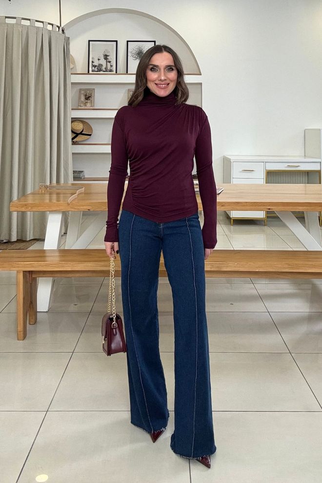 Tuba Claret Red Blouse With Turtle Neck And Slim Fit Wholesale Clothing Lounge