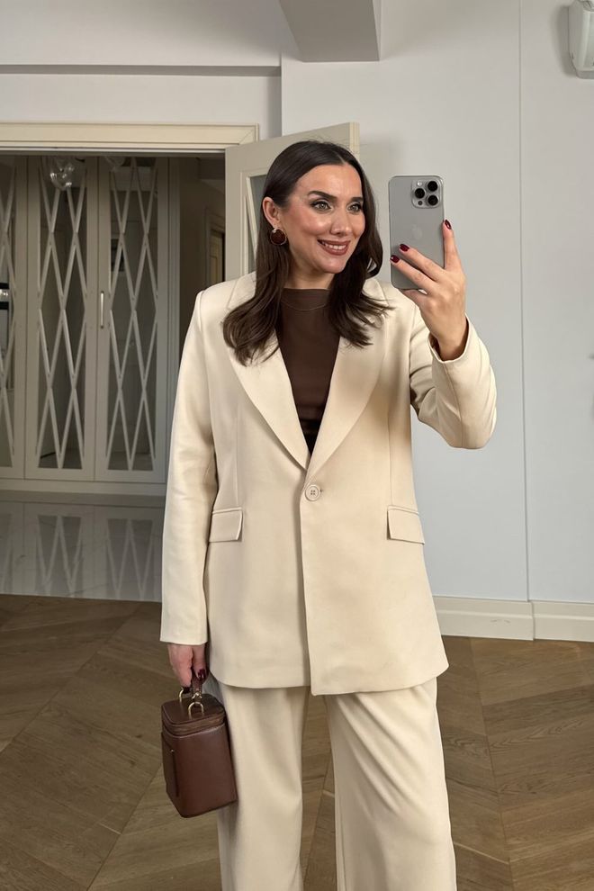 Tuba Μπεζ Μπουφάν Μπλέιζερ Breasted Χονδρικό εμπόριο ενδυμάτων Επίσημο