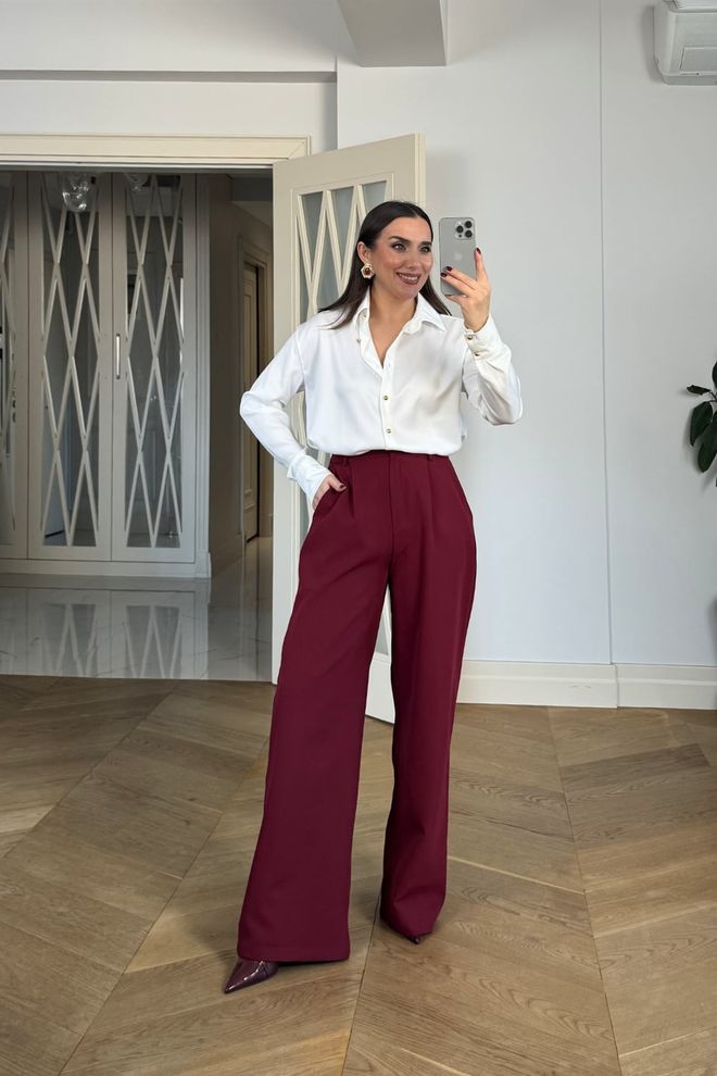 Tuba Claret Red Palazzo Pants Wholesale Clothing 1