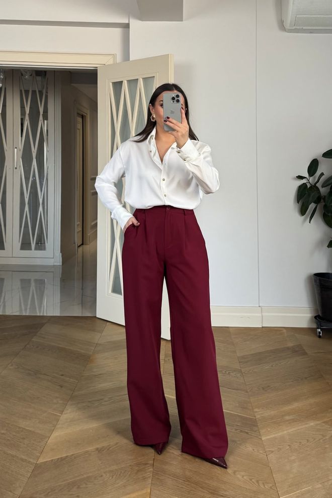 Tuba Claret Red Palazzo Pants Wholesale Clothing Spring