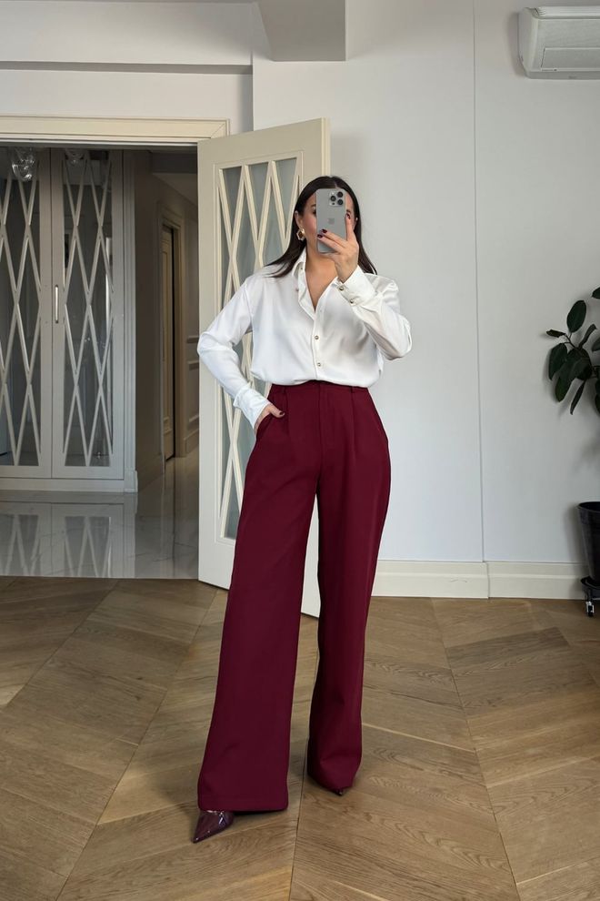 Tuba Claret Red Palazzo Pants Wholesale Clothing Work