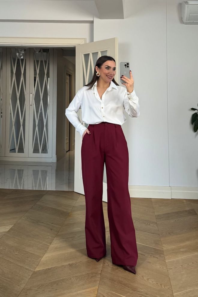 Tuba Claret Red Palazzo Pants Wholesale Clothing Vintage