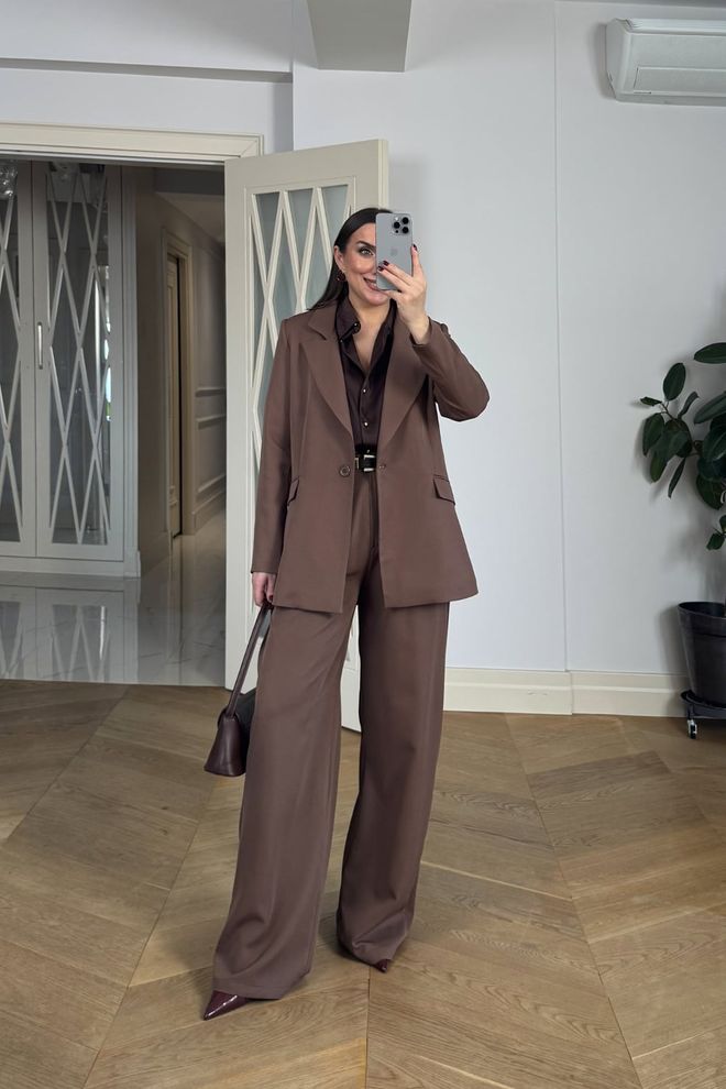 Tuba Brown Palazzo Pants With High Waist And Wide Leg Wholesale Clothing Work