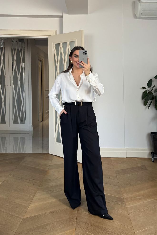 Tuba Black Cigarette Pants With Wide Leg And High Waist Wholesale Clothing Work