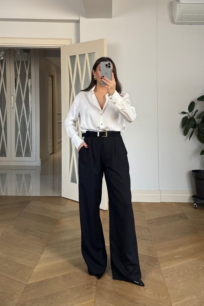 Tuba Black Cigarette Pants With Wide Leg And High Waist Wholesale Clothing Casual