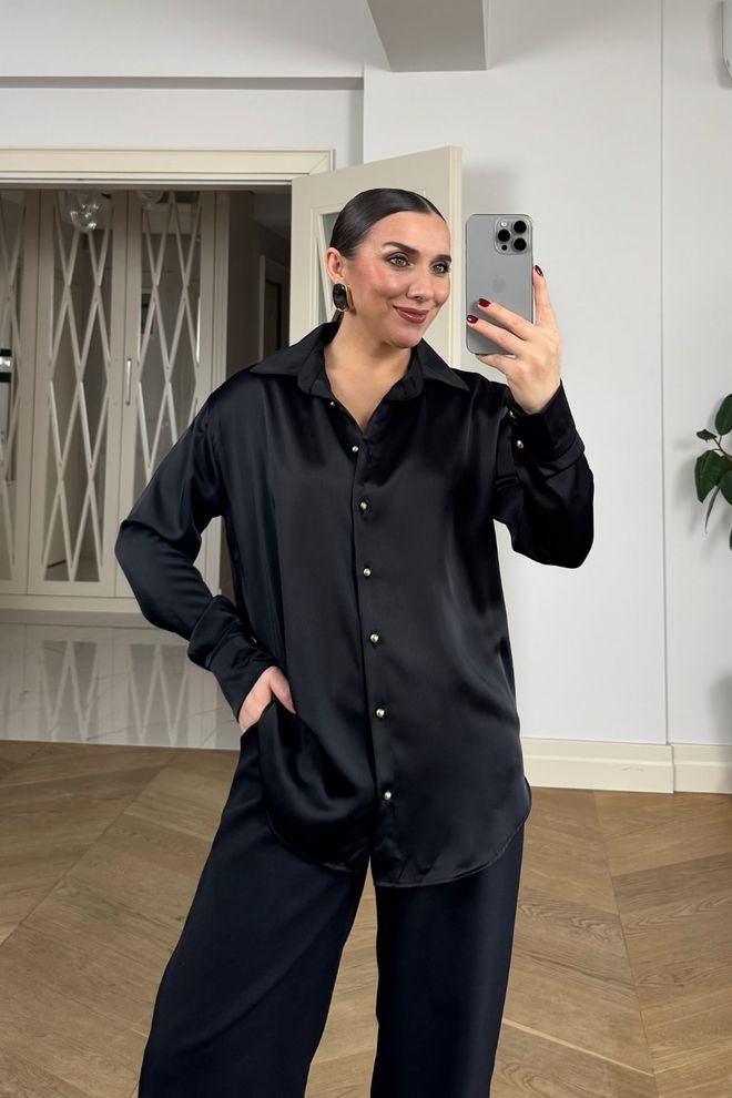 Tuba Black Oversized Fit Elegant Shirt Wholesale Clothing Casual