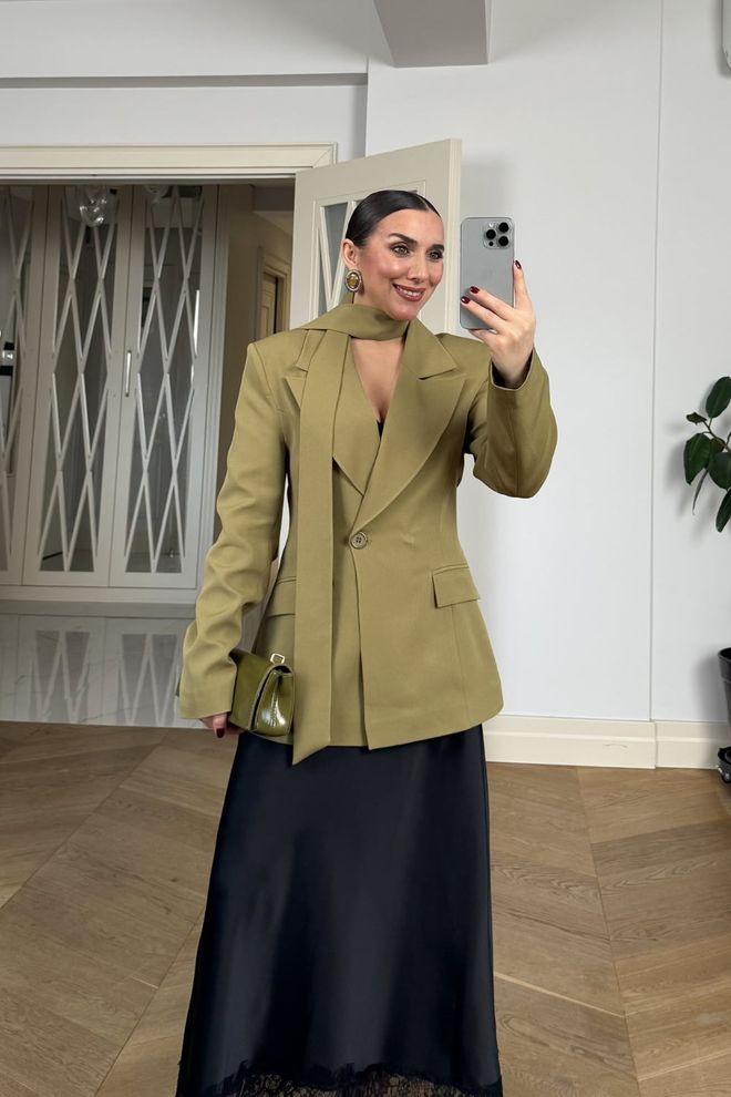 Tuba Khaki Elegant Single Breasted Blazer Jacket Wholesale Clothing 1