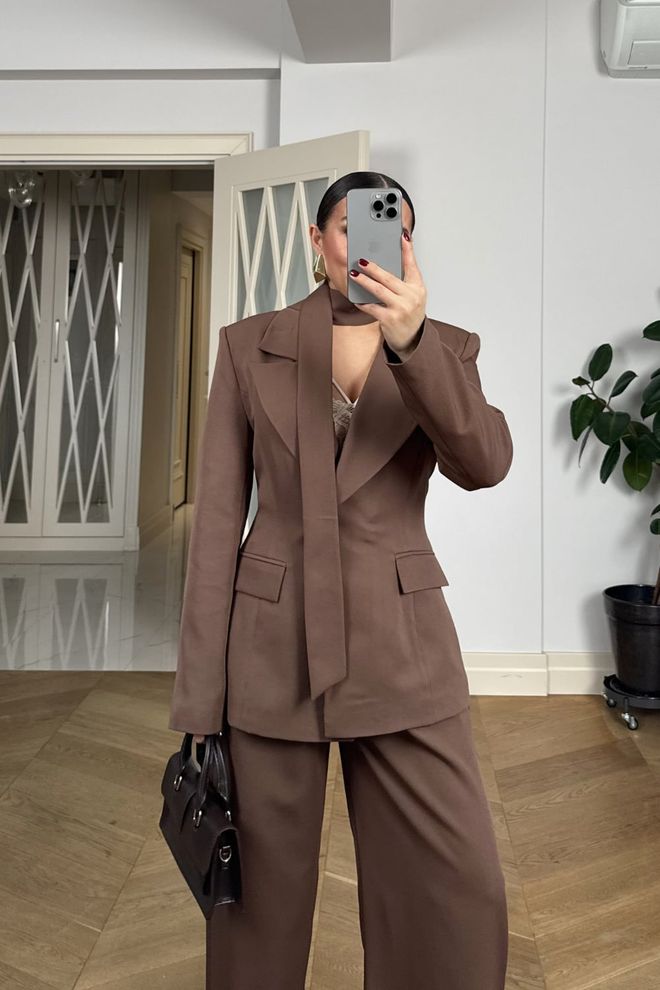 Tuba Brown Elegant Single Breasted Blazer Jacket Wholesale Clothing 1