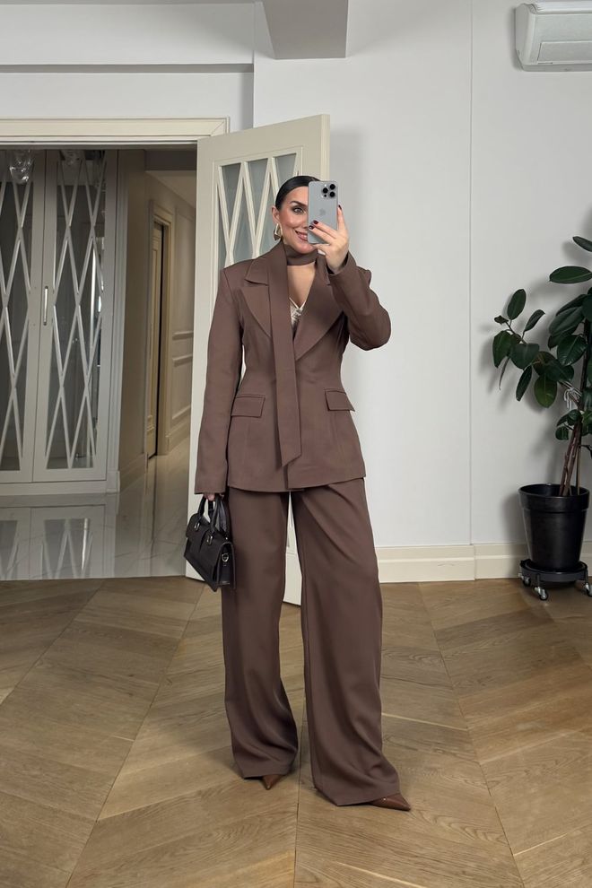 Tuba Brown Elegant Single Breasted Blazer Jacket Wholesale Clothing Spring