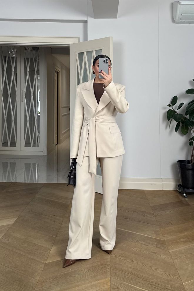 Tuba Beige Single Breasted Formal Jacket Wholesale Clothing Elegant