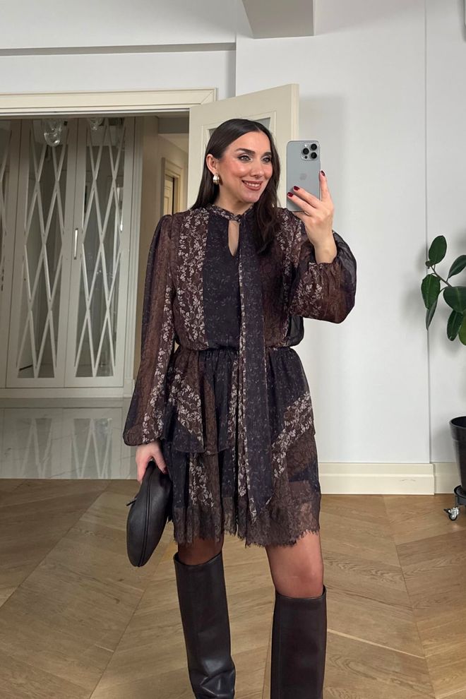 Tuba Black Elegant Fit And Flare Mini Dress Wholesale Clothing Cocktail