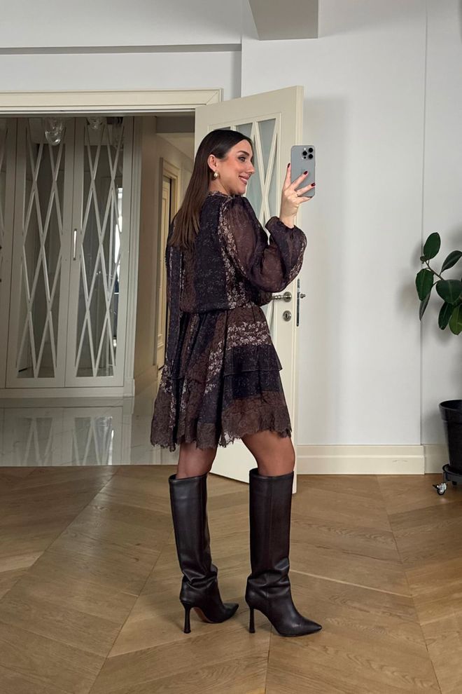 Tuba Black Elegant Fit And Flare Mini Dress Wholesale Clothing Winter