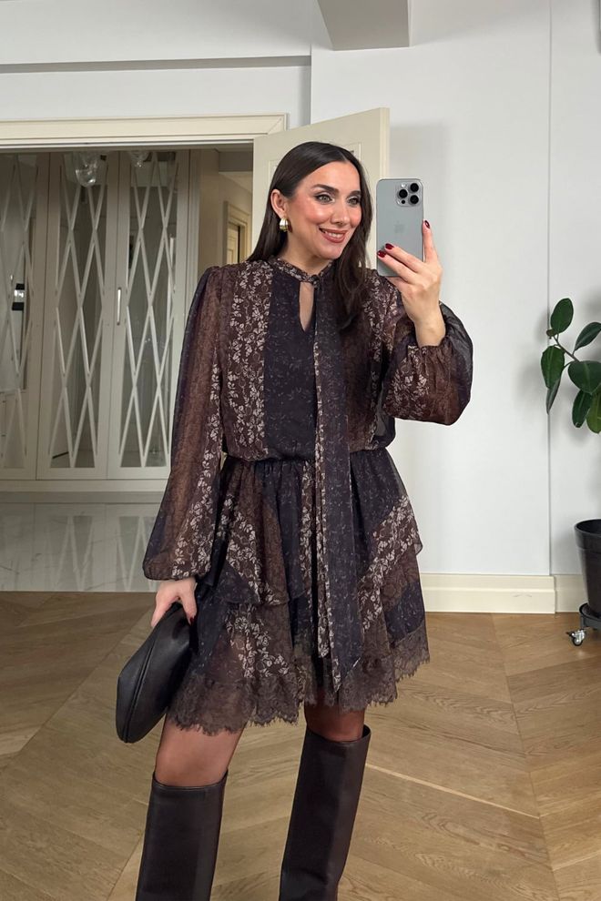 Tuba Black Elegant Fit And Flare Mini Dress Wholesale Clothing Boho