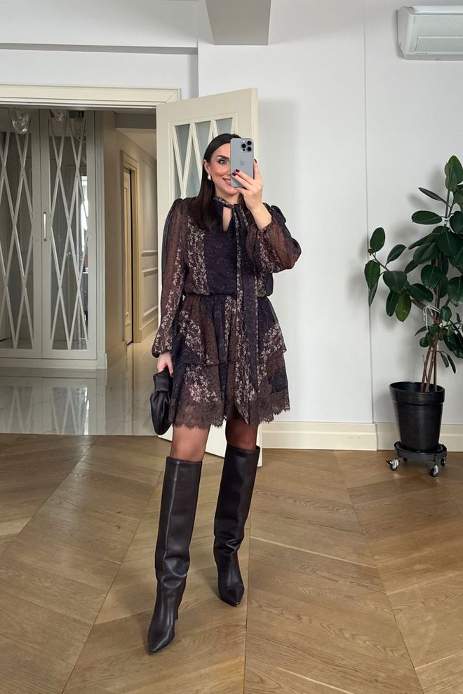 Tuba Black Elegant Fit And Flare Mini Dress Wholesale Clothing 5