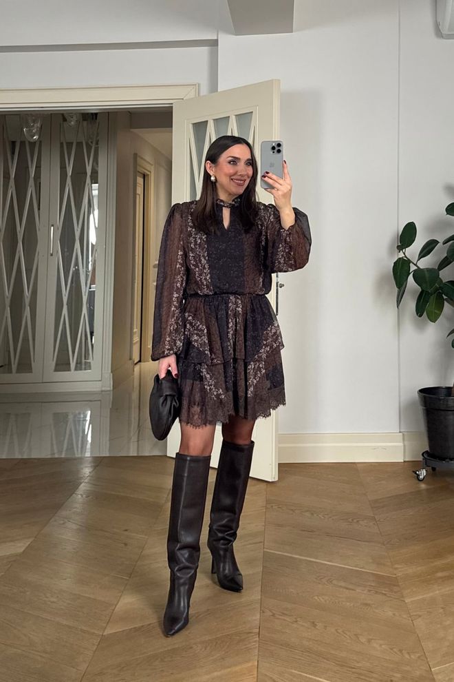 Tuba Black Elegant Fit And Flare Mini Dress Wholesale Clothing Fall