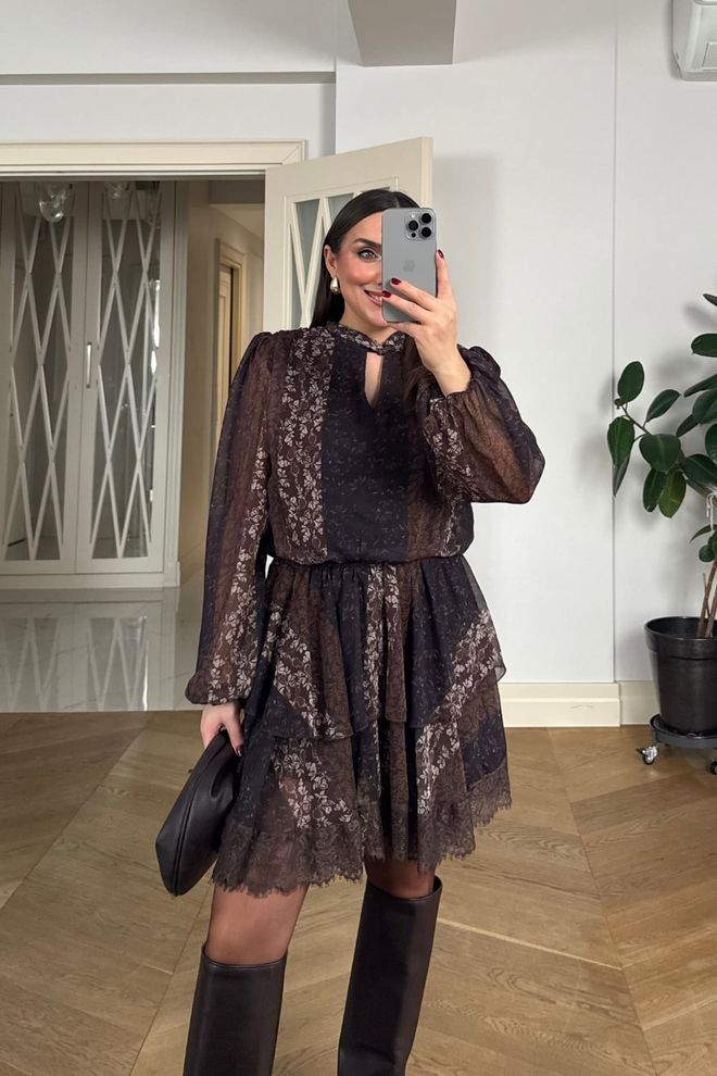 Tuba Black Elegant Fit And Flare Mini Dress Wholesale Clothing 1