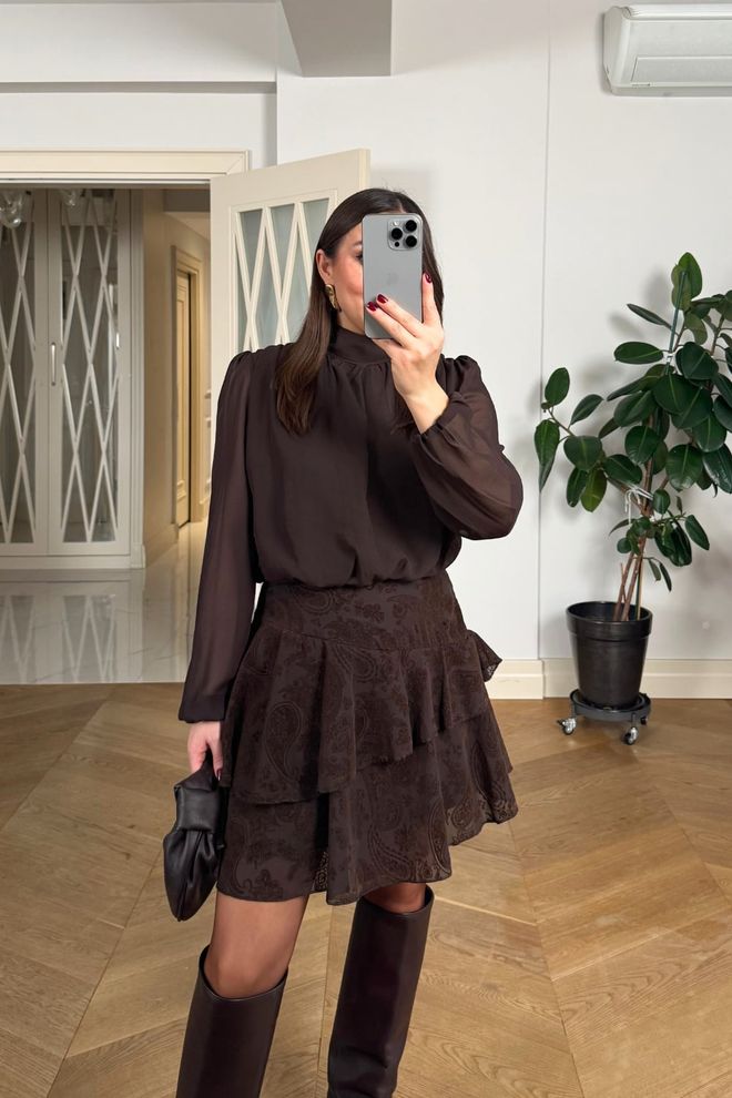 Tuba Elegant Black A Line Mini Dress With Long Sleeves Wholesale Clothing 1