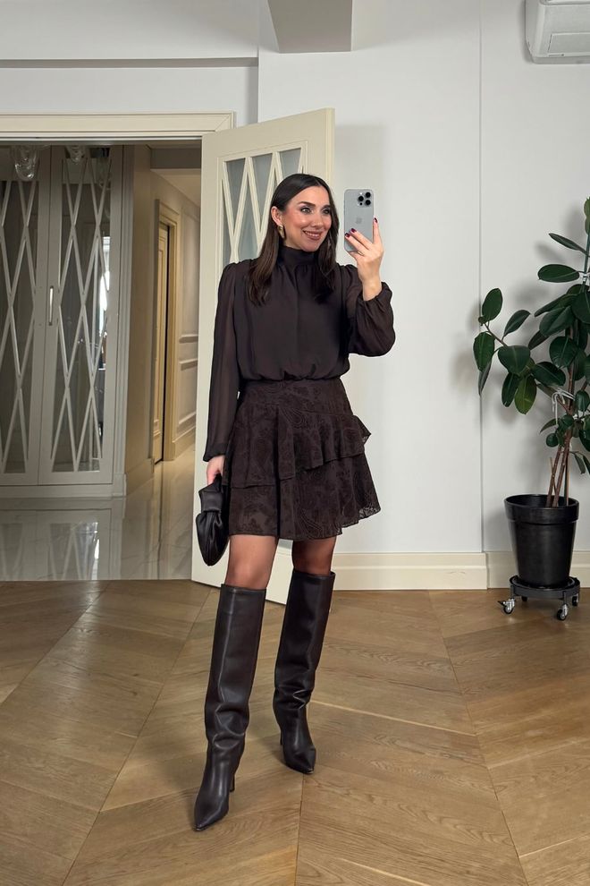 Tuba Elegant Black A Line Mini Dress With Long Sleeves Wholesale Clothing 5