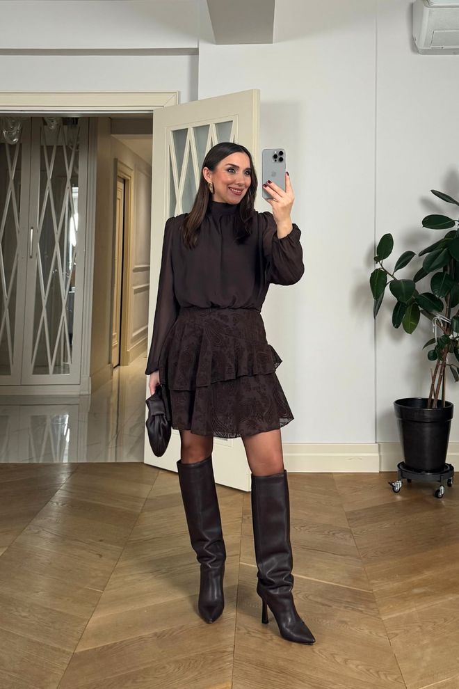 Tuba Elegant Black A Line Mini Dress With Long Sleeves Wholesale Clothing Spring