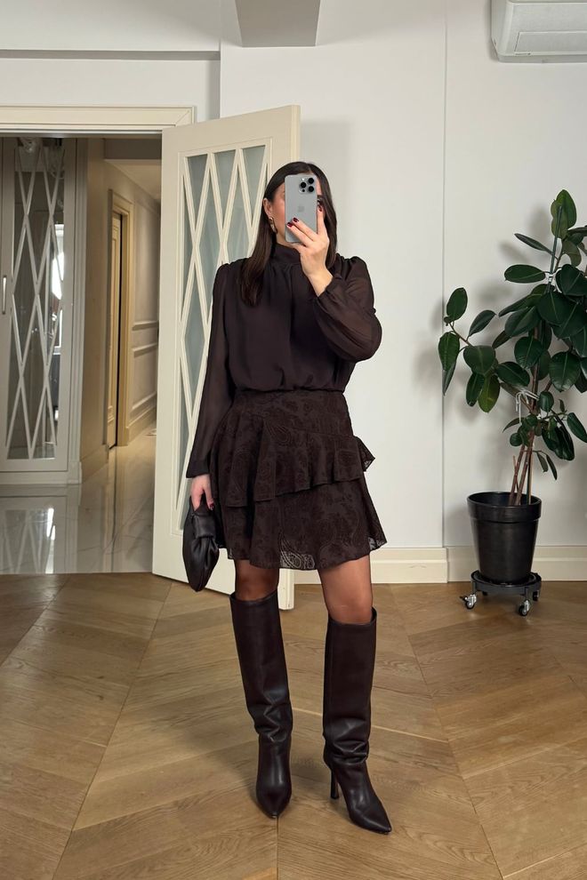 Tuba Elegant Black A Line Mini Dress With Long Sleeves Wholesale Clothing Work