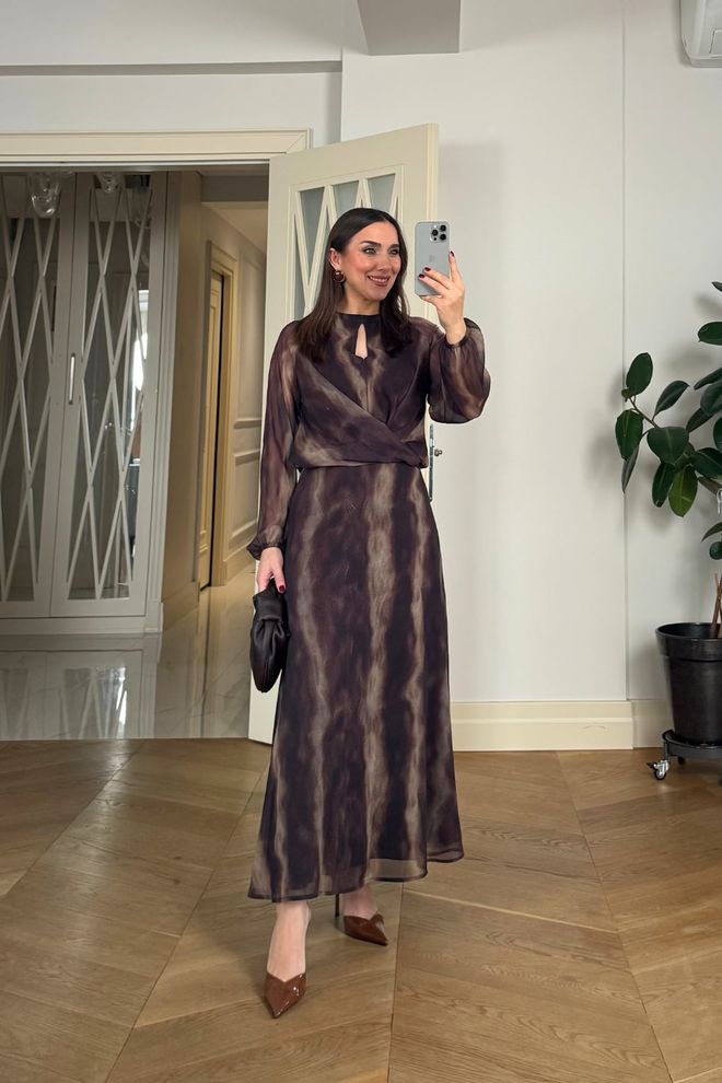 Tuba Elegant Brown Fit And Flare Dress Wholesale Clothing Cocktail