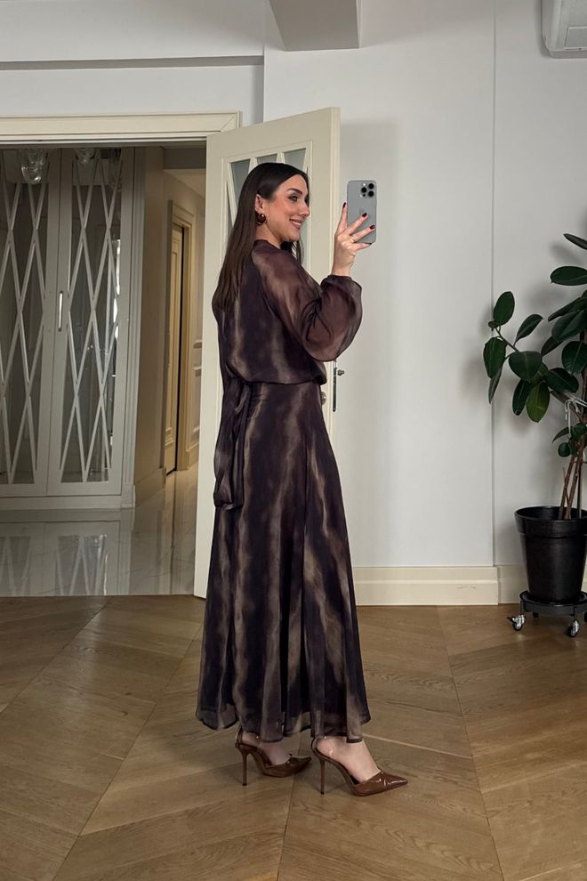 Tuba Elegant Brown Fit And Flare Dress Wholesale Clothing Fall