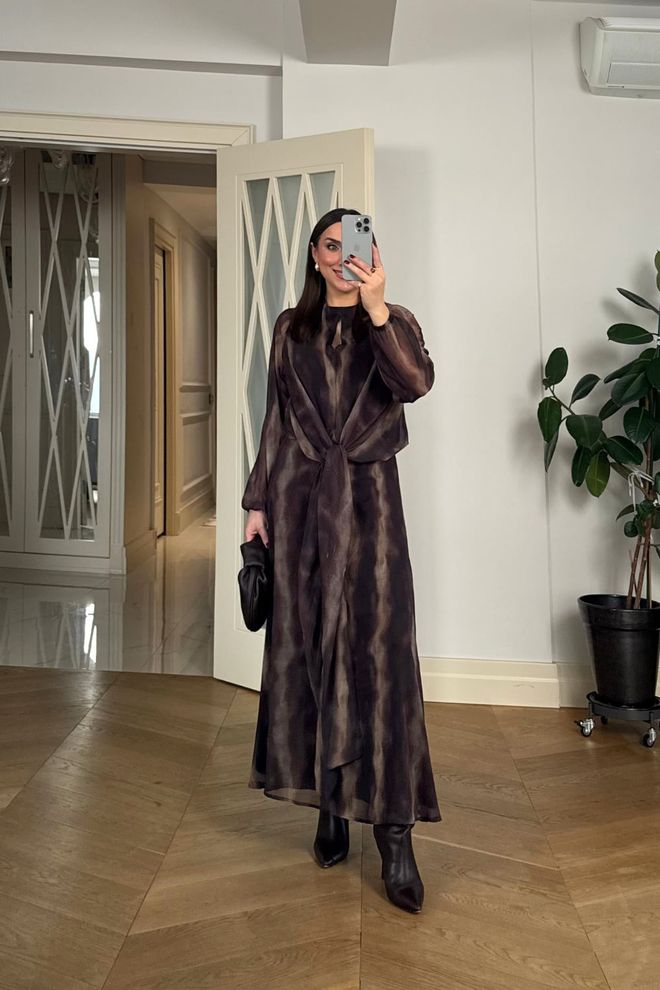 Tuba Elegant Brown Fit And Flare Dress Wholesale Clothing Modest