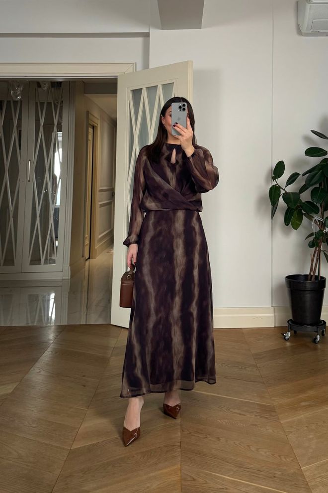 Tuba Elegant Brown Fit And Flare Dress Wholesale Clothing Vintage