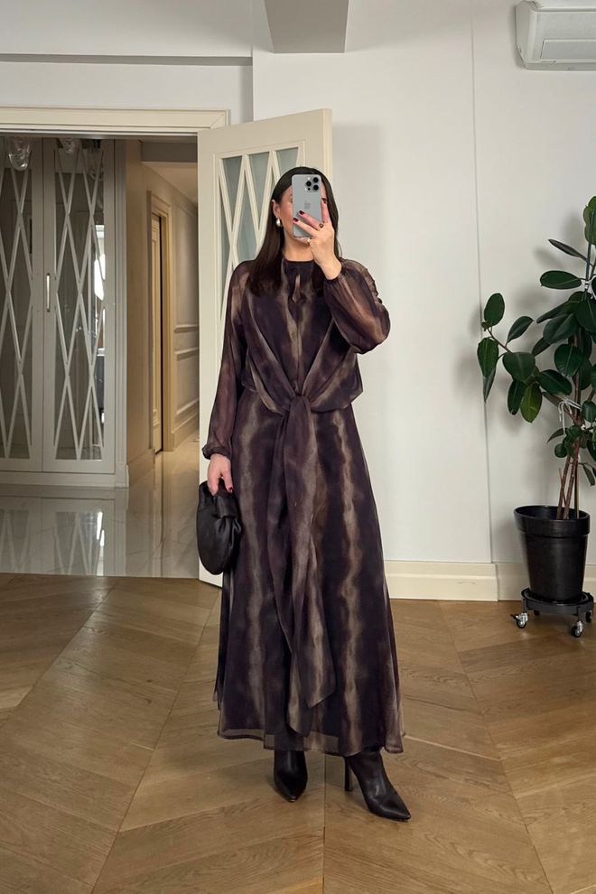 Tuba Elegant Brown Fit And Flare Dress Wholesale Clothing Spring