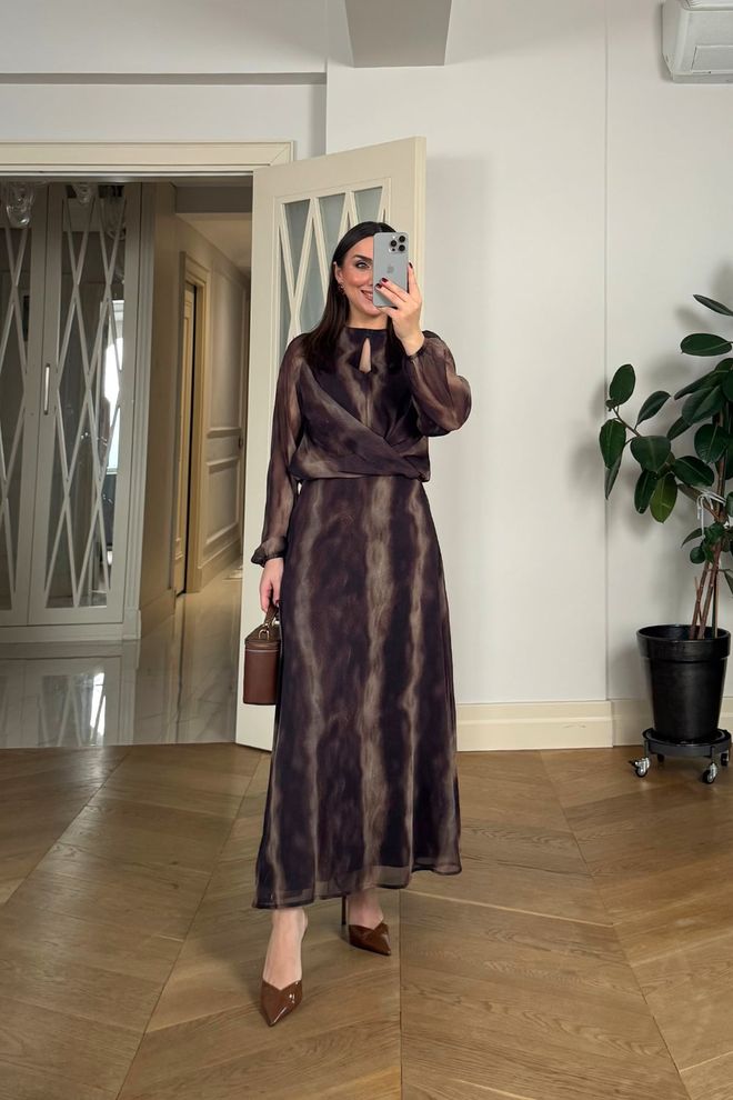 Tuba Elegant Brown Fit And Flare Dress Wholesale Clothing 5