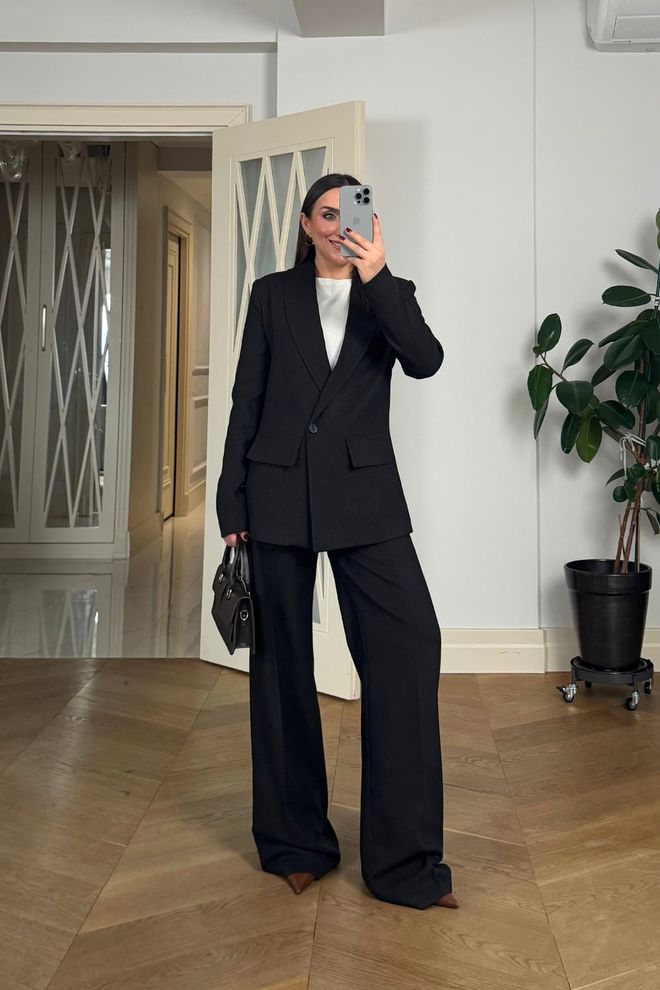 Tuba Black Formal Elegant Suit With Palazzo Pants Wholesale Clothing 5