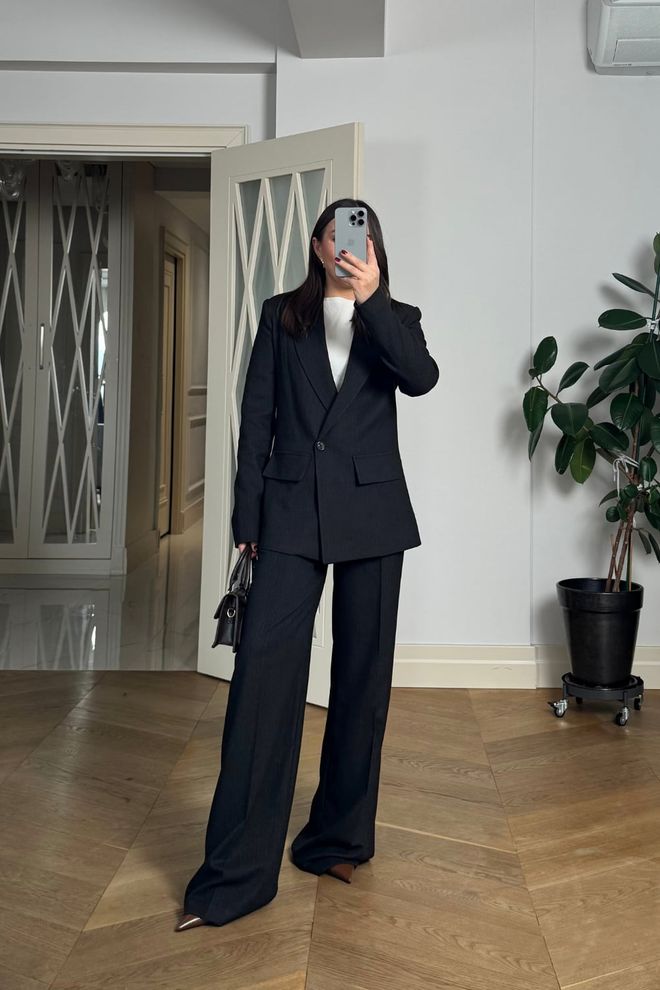 Tuba Black Formal Elegant Suit With Palazzo Pants Wholesale Clothing Spring