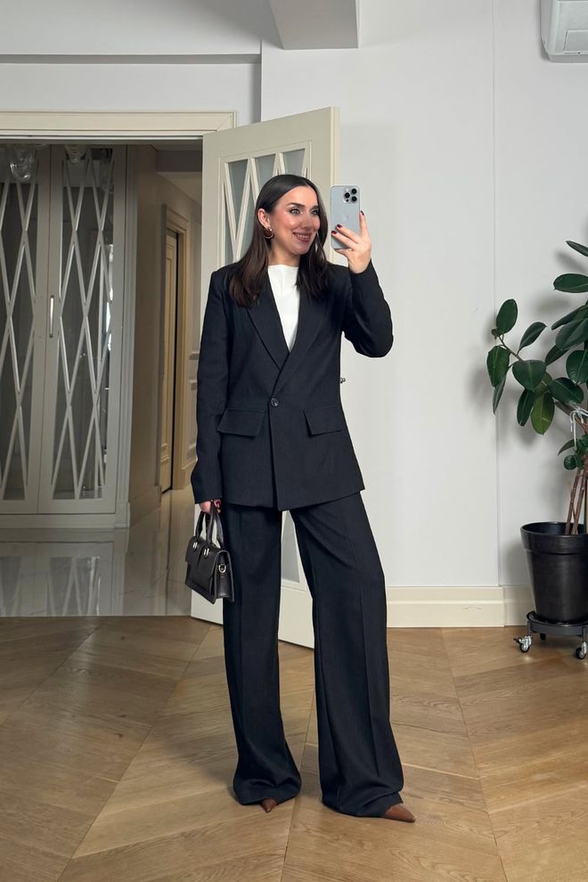 Tuba Black Formal Elegant Suit With Palazzo Pants Wholesale Clothing 1