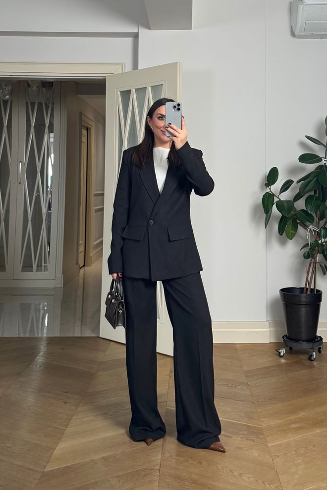 Tuba Black Formal Elegant Suit With Palazzo Pants Wholesale Clothing Work