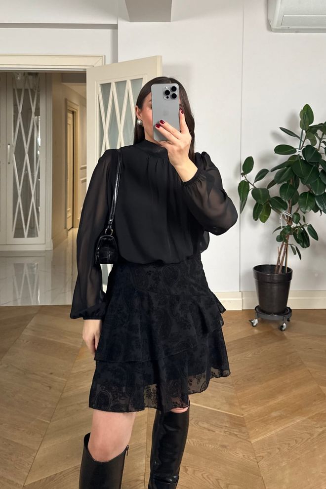 Tuba Elegant Black A Line Mini Dress With Paisley Pattern Wholesale Clothing 1